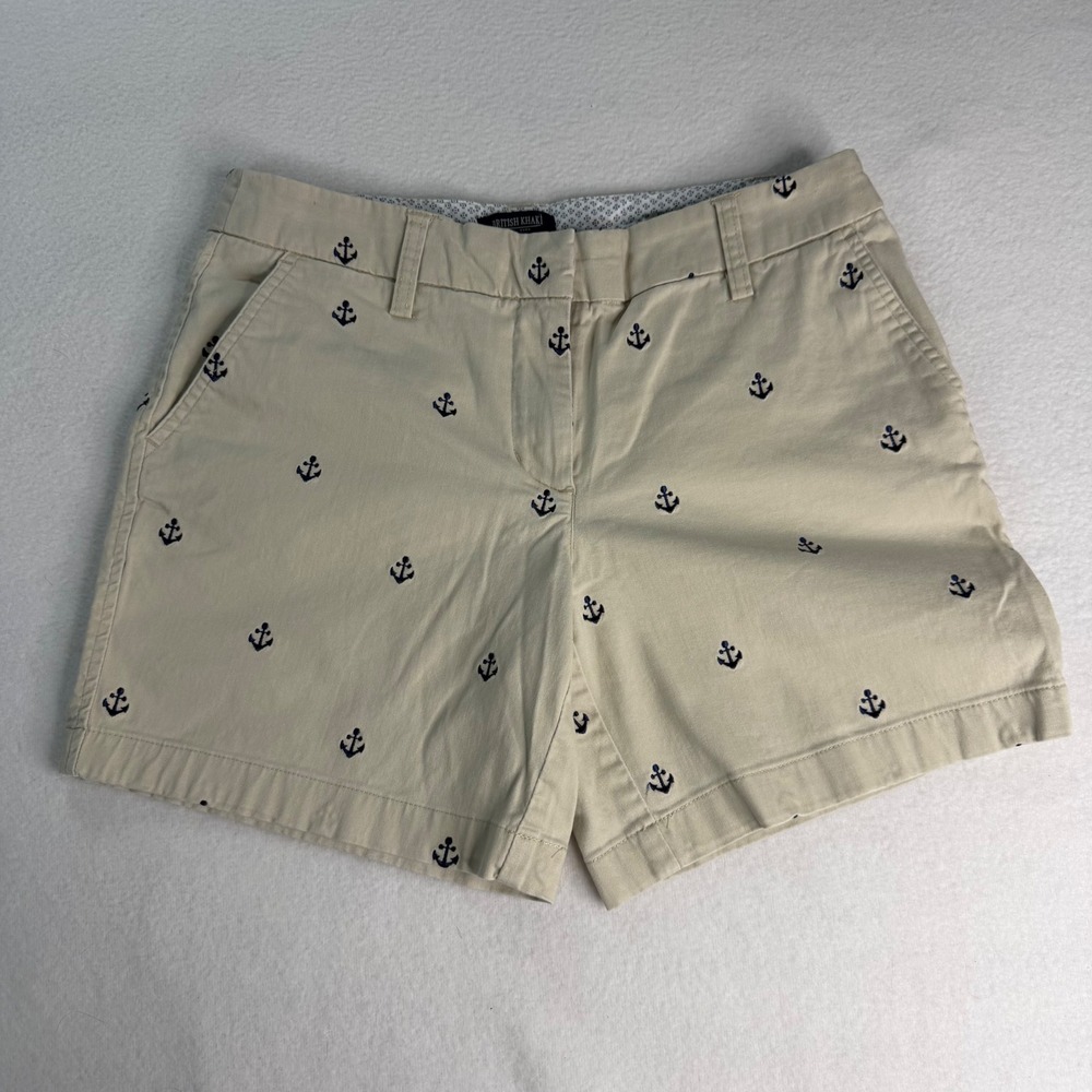 British Khaki Womens Tan Anchor Embroidered Chino Shorts Size 2 Beige Nautical